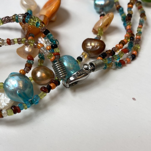 17" Colorful Small & Large Bead and Shell Necklace Multi Tier Layered - Picture 8 of 14